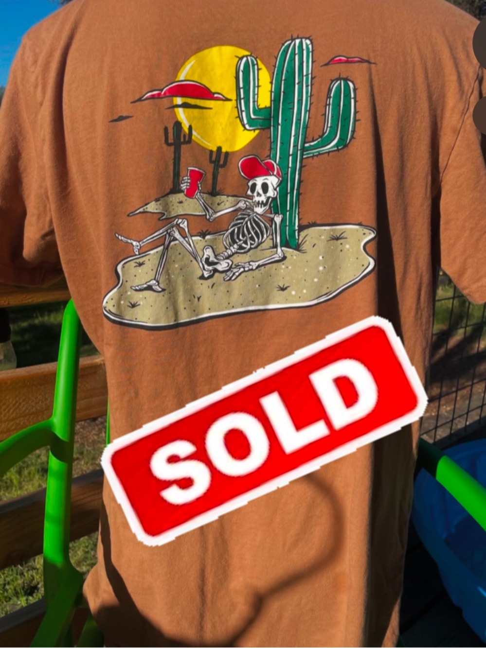 SOLD ✨NWOT Men's Short-Sleeve Crewneck Tee with SKELLY and Cactus Patch - Brown